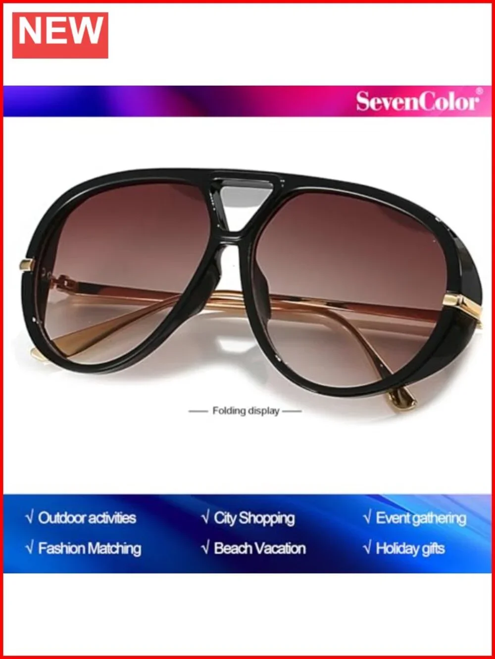 Oversized Aviator Sunglasses Metal Frame UV400 Unisex Retro